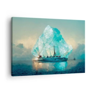 Quadro em tela - Um navio com um iceberg majestoso ao fundo - 70x50cm - Diamante Ártico - Decoração de parede moderna para a sala de estar e quarto ARTTOR