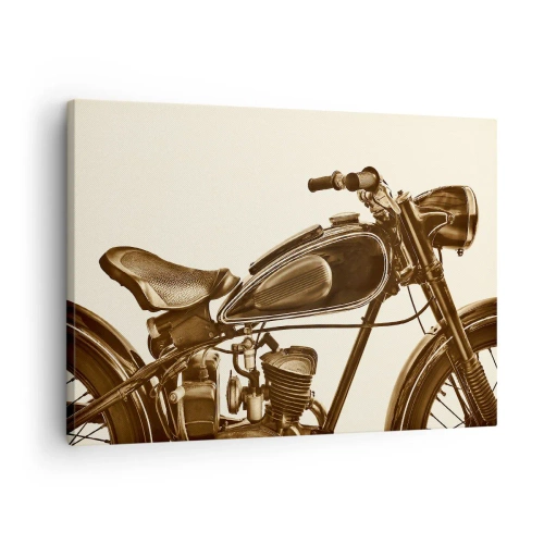 Quadro em tela - Uma motocicleta retrô vintage em um fundo claro - 70x50cm - Saudades dos clássicos - Decoração de parede moderna para a sala de estar e quarto ARTTOR