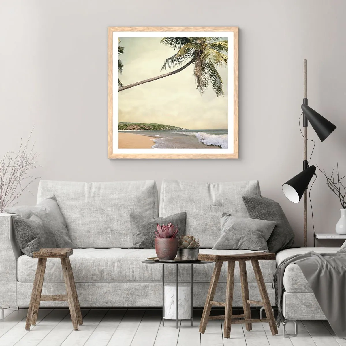 Pôster com moldura de carvalho claro - Sonho tropical - 60x60 cm
