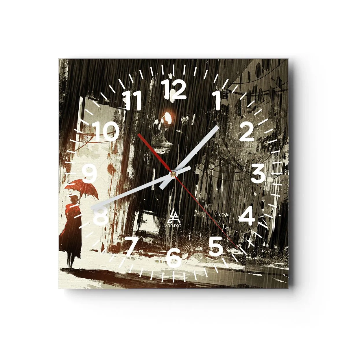 Relógio de parede - Relógio em vidro - A poesia do guarda-chuva vermelho - 40x40 cm