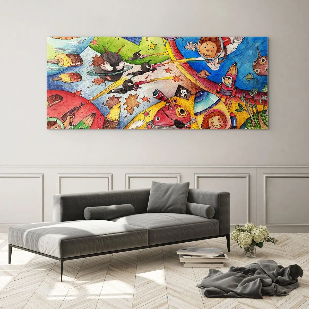 Quadro em vidro - Uma grande aventura espacial - 100x40 cm