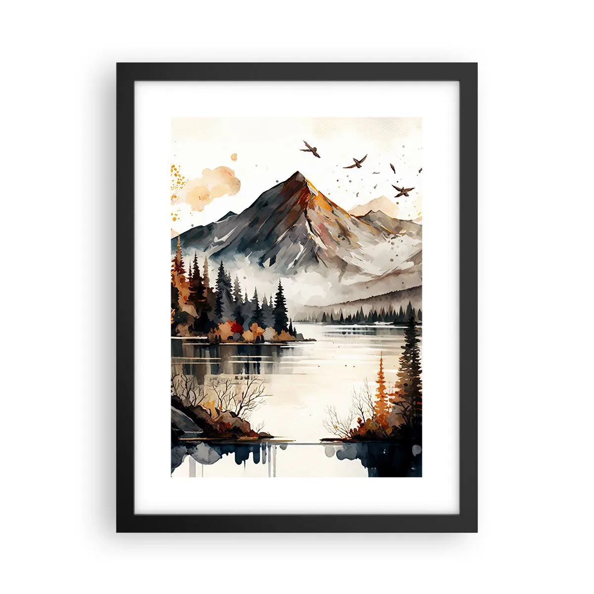Pôster com moldura preta - Outono dourado nas montanhas - 30x40 cm
