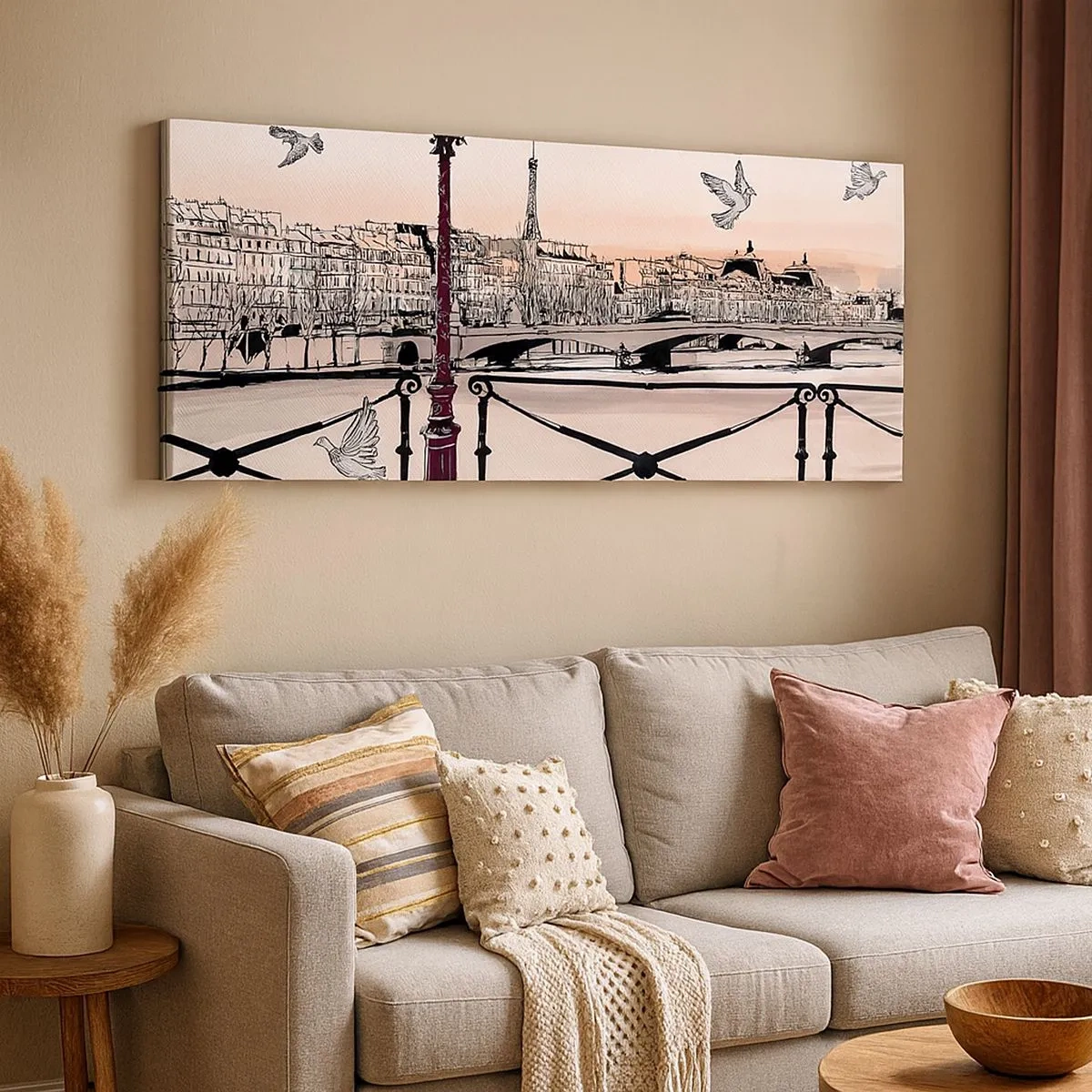 Quadro em tela - Sobre os telhados de Paris - 100x40 cm