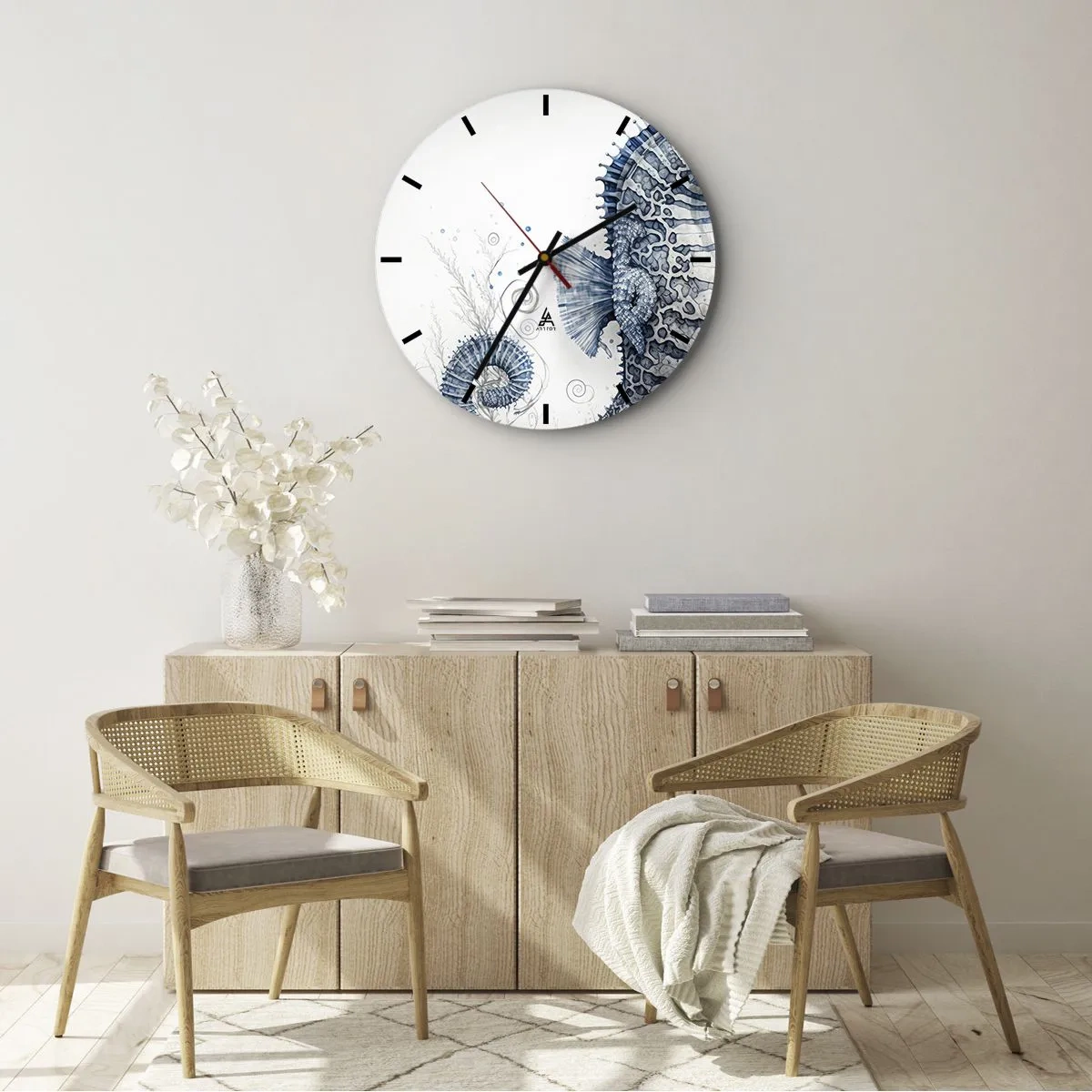 Relógio de parede - Relógio em vidro - Cavalo-marinho decorativo em estilo cartoon sobre fundo claro - 30x30cm - Uma piada sutil da natureza - Decoração de parede moderna para a sala de estar, cozinha e quarto ARTTOR