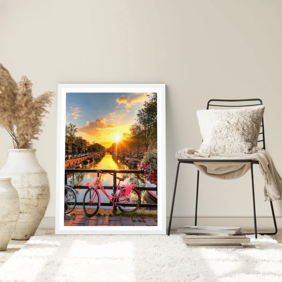 Pôster em moldura branca - Manhã de primavera em Amsterdã - 40x50 cm
