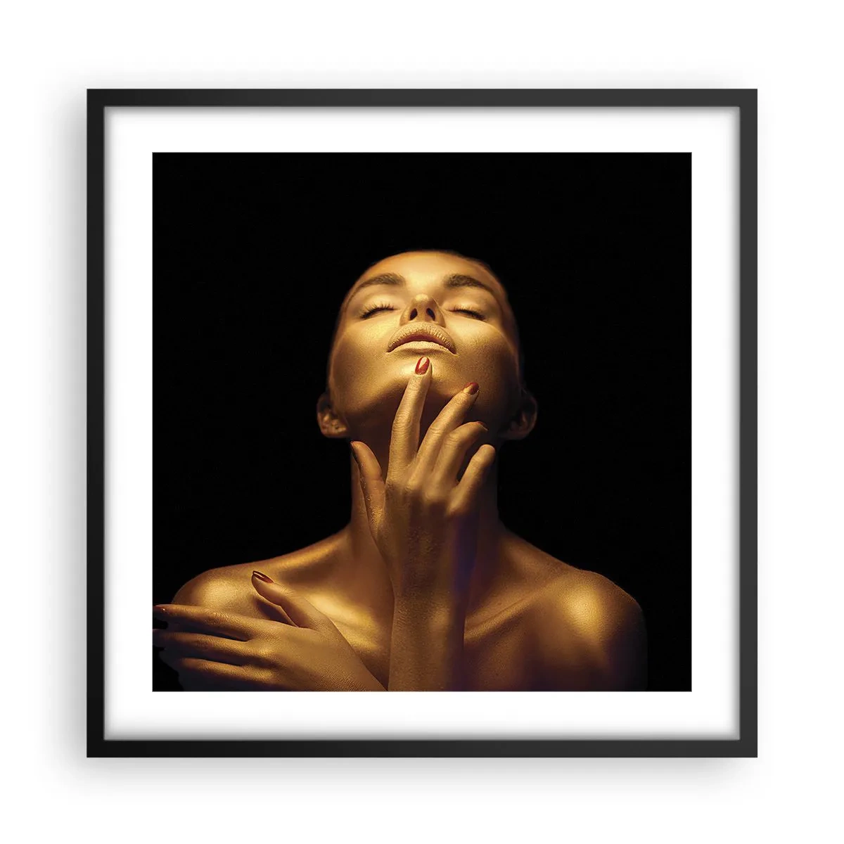 Pôster com moldura preta - Como seda dourada - 50x50 cm
