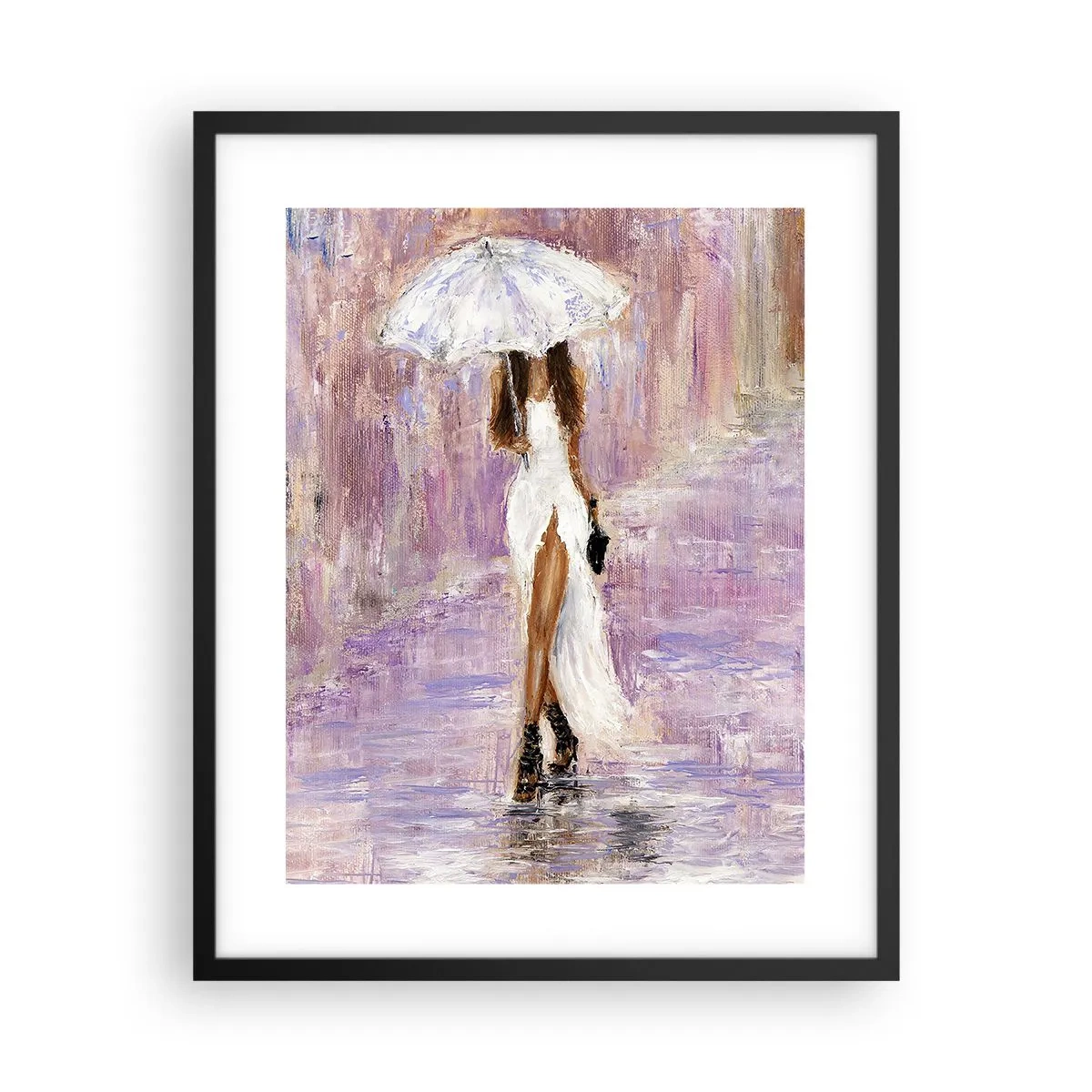 Pôster com moldura preta - Na chuva lilás - 40x50 cm