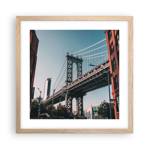 Pôster com moldura de carvalho claro - Sobre as ondas da cidade - 40x40 cm