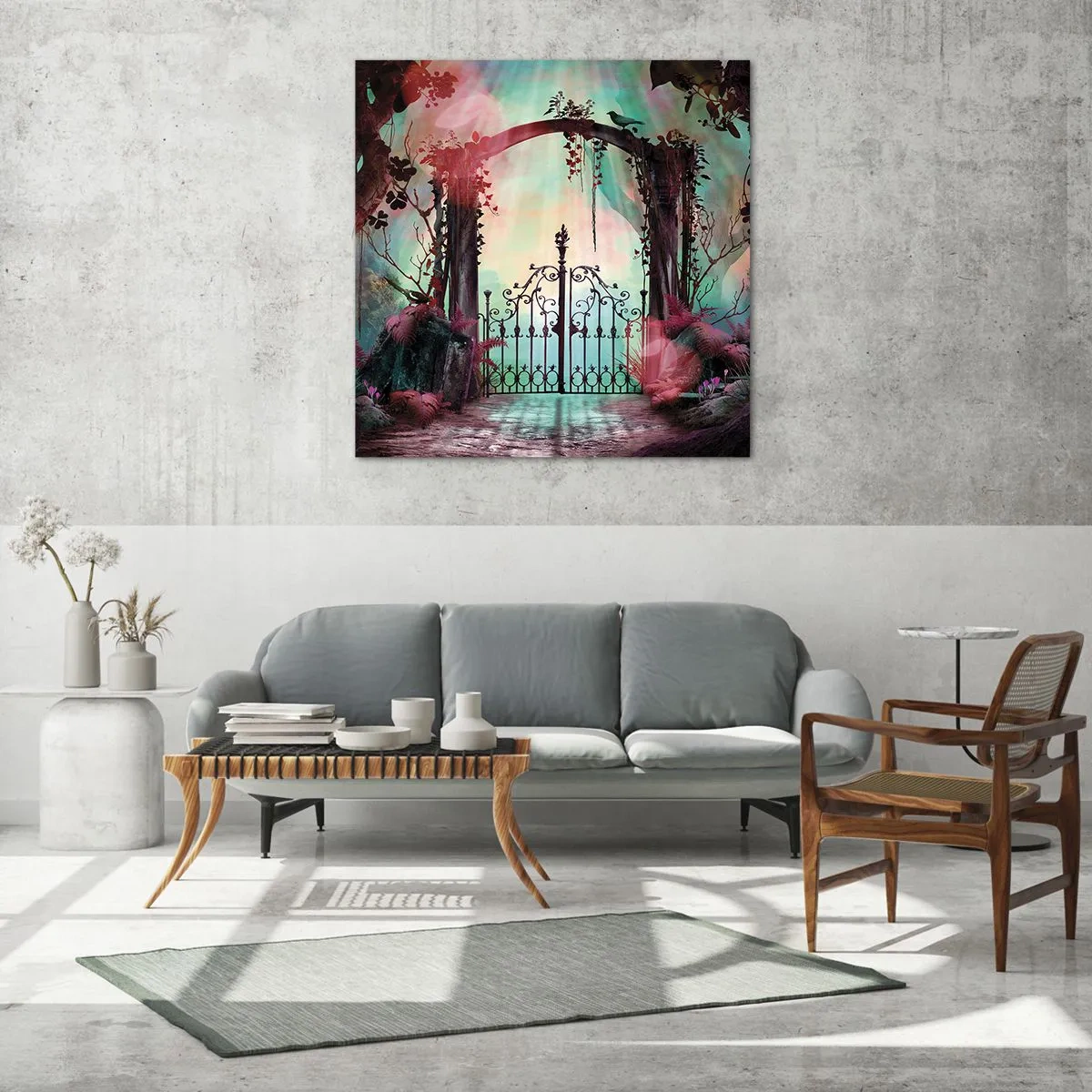 Quadro em vidro - Jardim secreto - 70x70 cm