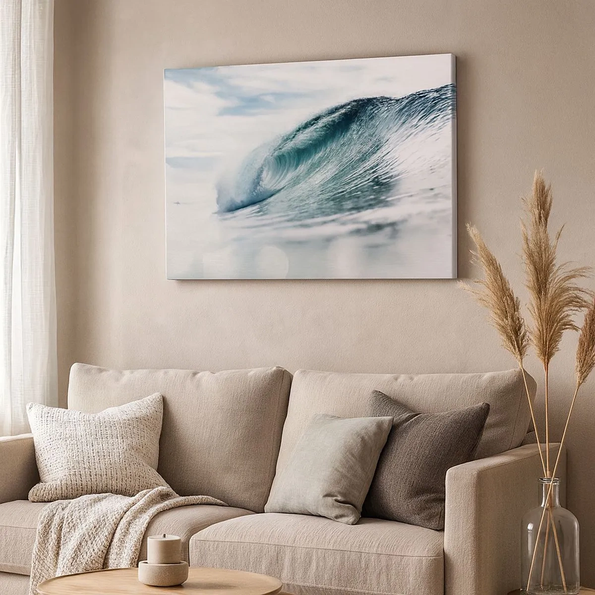 Quadro em tela - Uma onda do mar capturada em um momento dinâmico contra o céu - 70x50cm - Pico de água - Decoração de parede moderna para a sala de estar e quarto ARTTOR