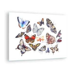Quadro em vidro - Borboletas coloridas em uma composição artística - 70x50cm - Enxame colorido - Decoração de parede moderna para a sala de estar e quarto ARTTOR