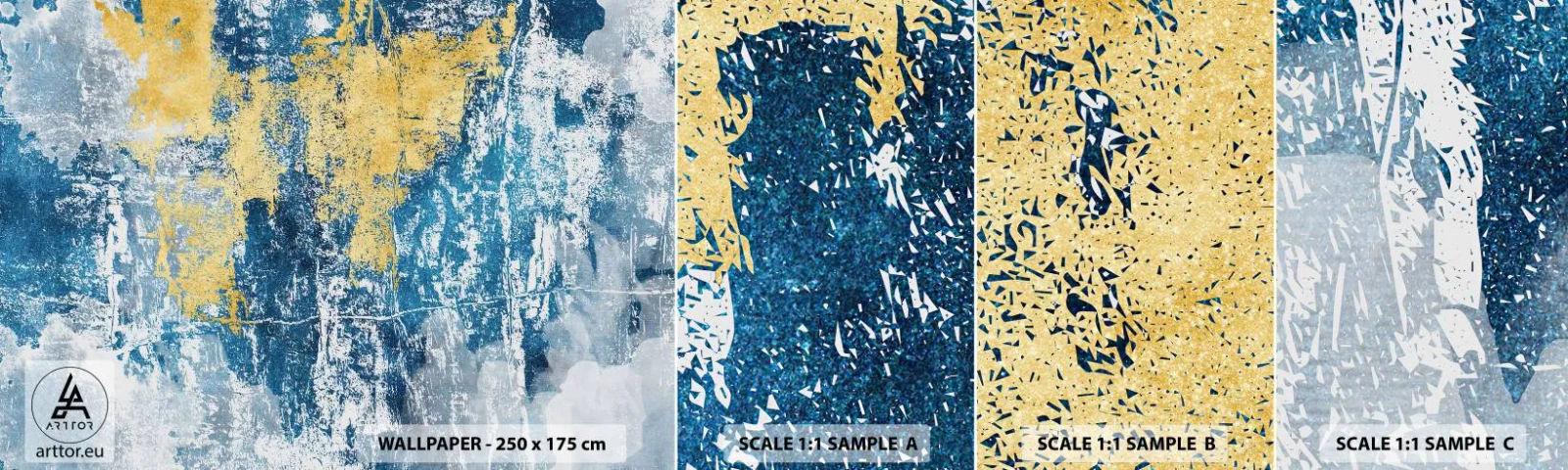 Amostra de papel de parede autocolante Deluxe Sticker - Abstração cheia de clima - Abstração, Pedaço, Manchas - 100x30 cm