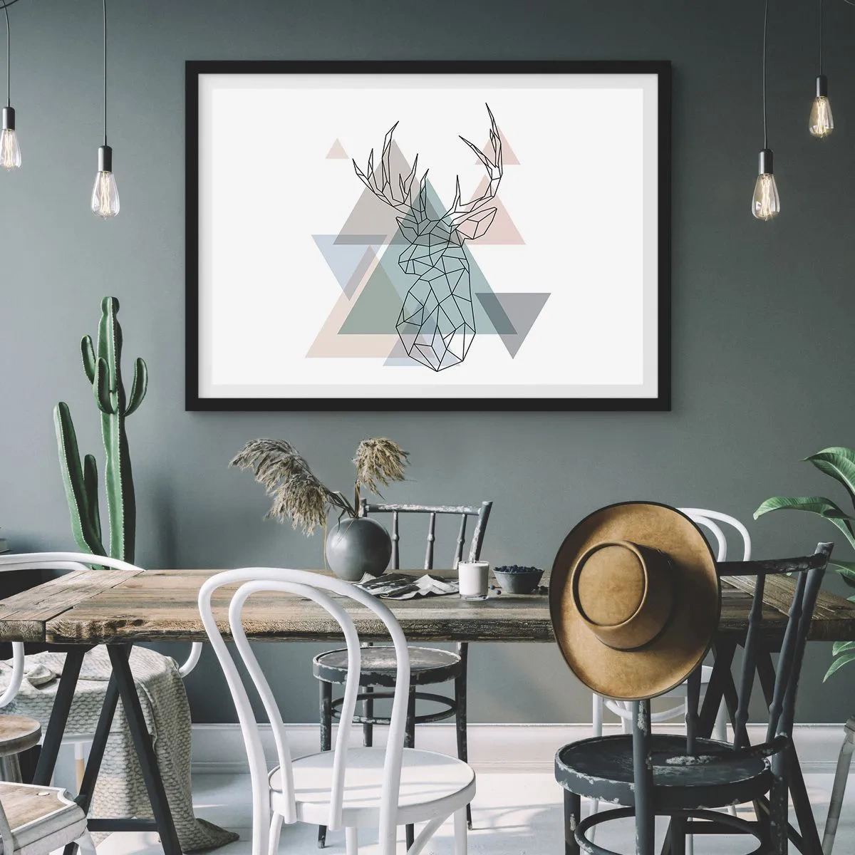 Pôster com moldura preta - Numa floresta geométrica - 91x61 cm