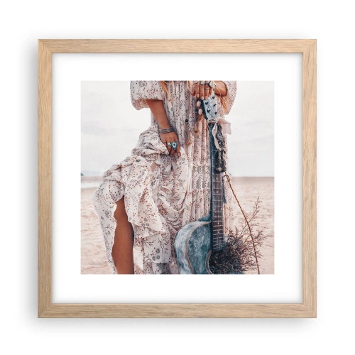 Pôster com moldura de carvalho claro - Flores a caminho - 30x30 cm