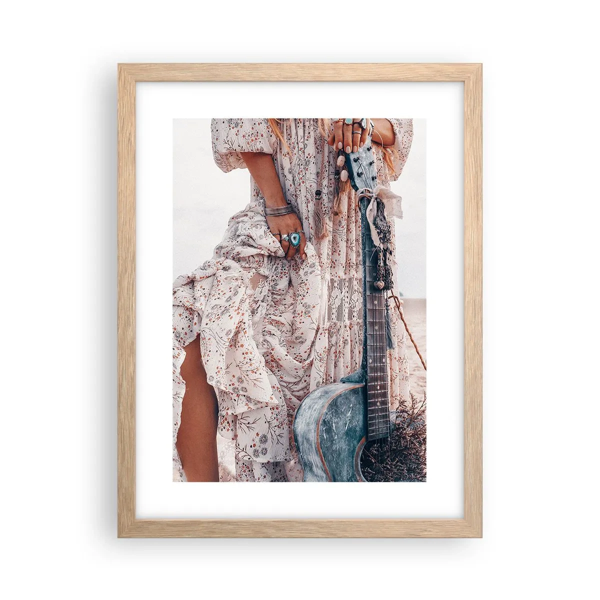 Pôster com moldura de carvalho claro - Flores a caminho - 30x40 cm