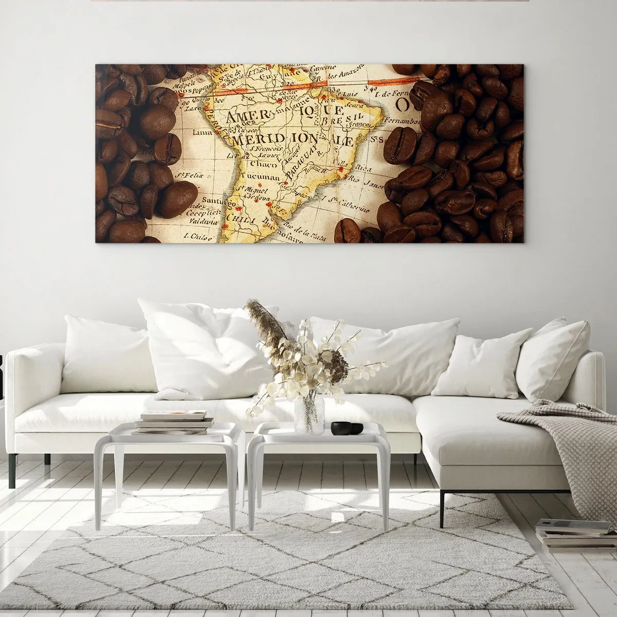 Quadro em vidro - De onde vem o melhor café? - 90x30 cm