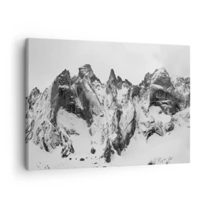 Quadro em tela - Picos de montanhas cobertos de neve em preto e branco - 70x50cm - O assustador cume de granito - Decoração de parede moderna para a sala de estar e quarto ARTTOR