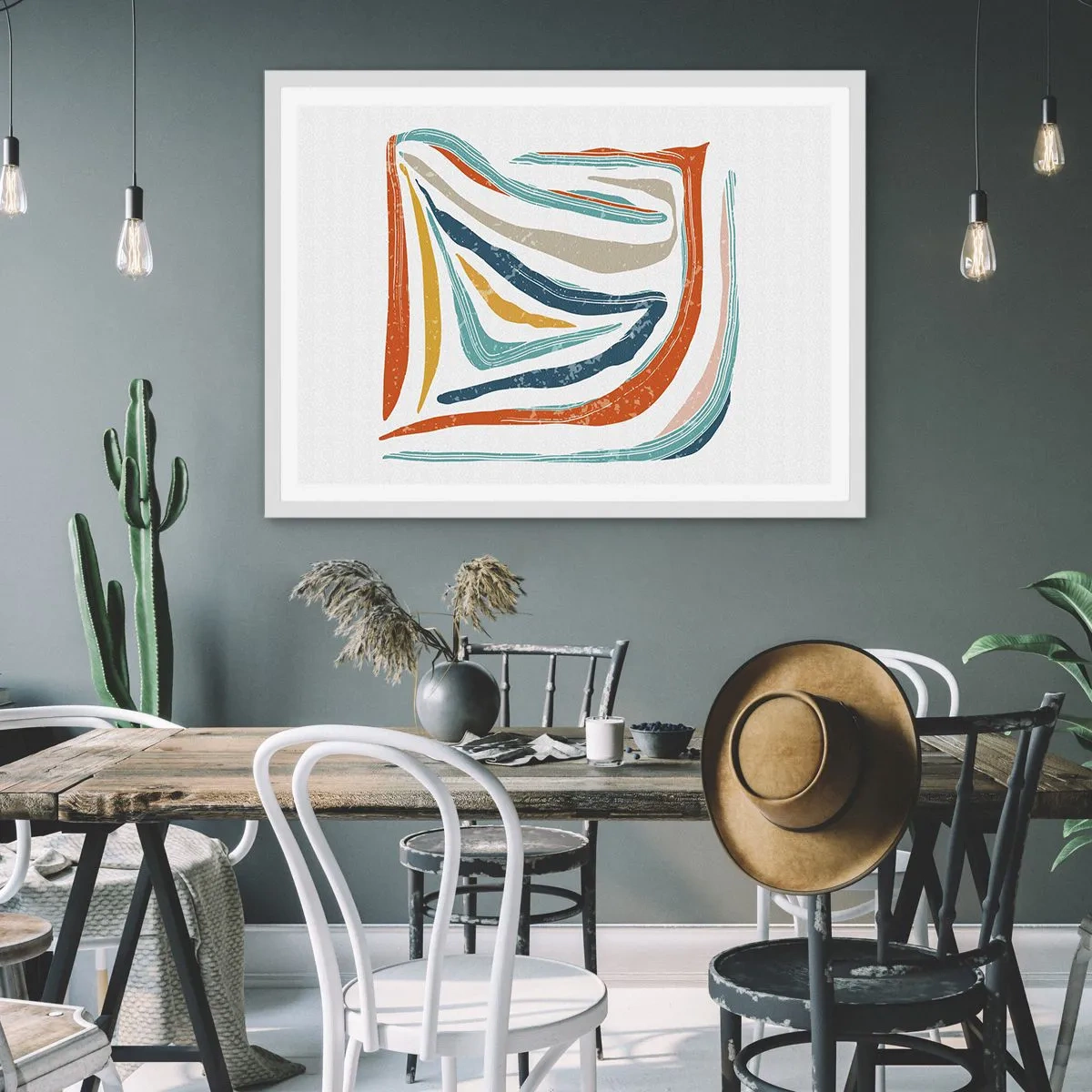 Pôster em moldura branca - Abstração com um sorriso amigável - 40x30 cm