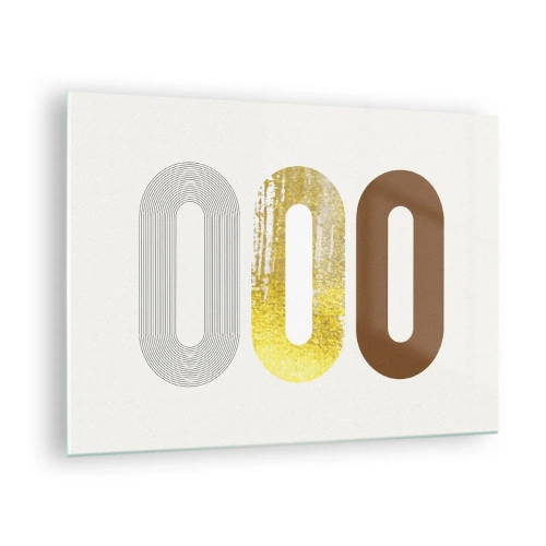 Quadro em vidro - Gráficos geométricos modernos em ouro e bronze - 70x50cm - Uuu! - Decoração de parede moderna para a sala de estar e quarto ARTTOR
