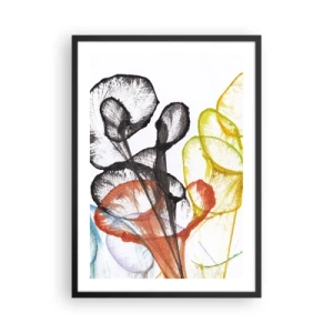 Pôster com moldura preta - Folhas coloridas em uma composição artística e transparente - 50x70cm - Flores com alma - Decoração de parede moderna para a sala de estar e quarto ARTTOR