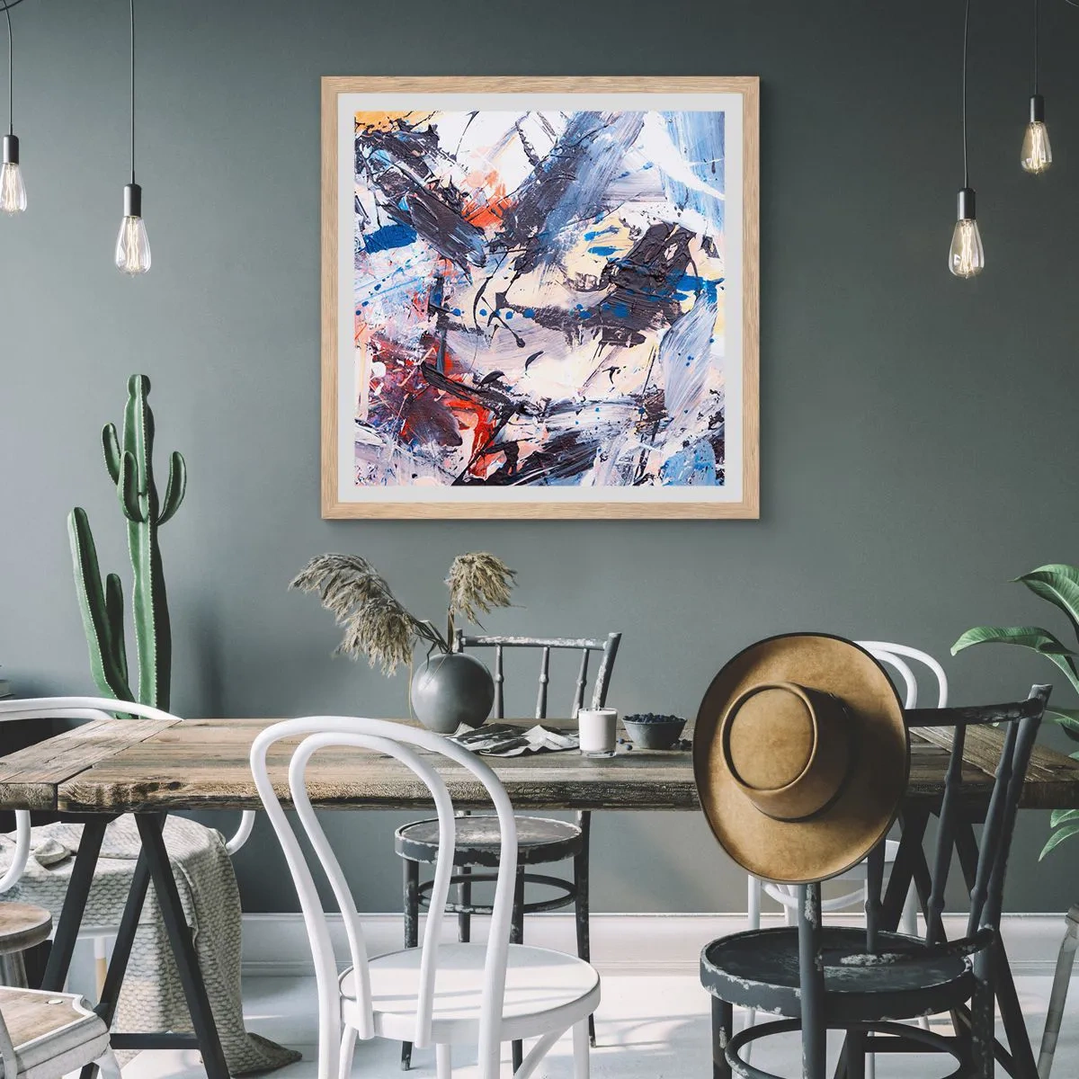Pôster com moldura de carvalho claro - Dança louca da abstração - 30x30 cm