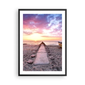 Pôster com moldura preta - Caminho da praia ao pôr do sol - 50x70cm - Um momento de profunda experiência - Decoração de parede moderna para a sala de estar e quarto ARTTOR