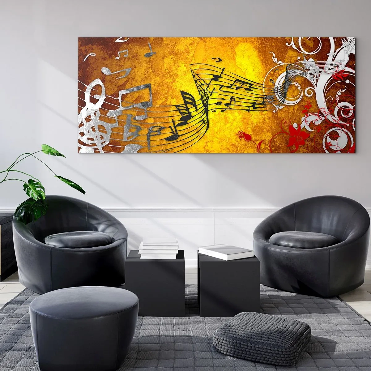 Quadro em vidro - Deixe a música fluir - 90x30 cm