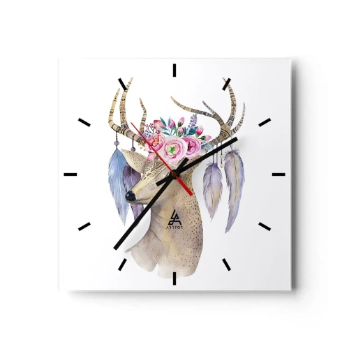 Relógio de parede - Relógio em vidro - Guia da alma - delicado, inocente - 30x30 cm