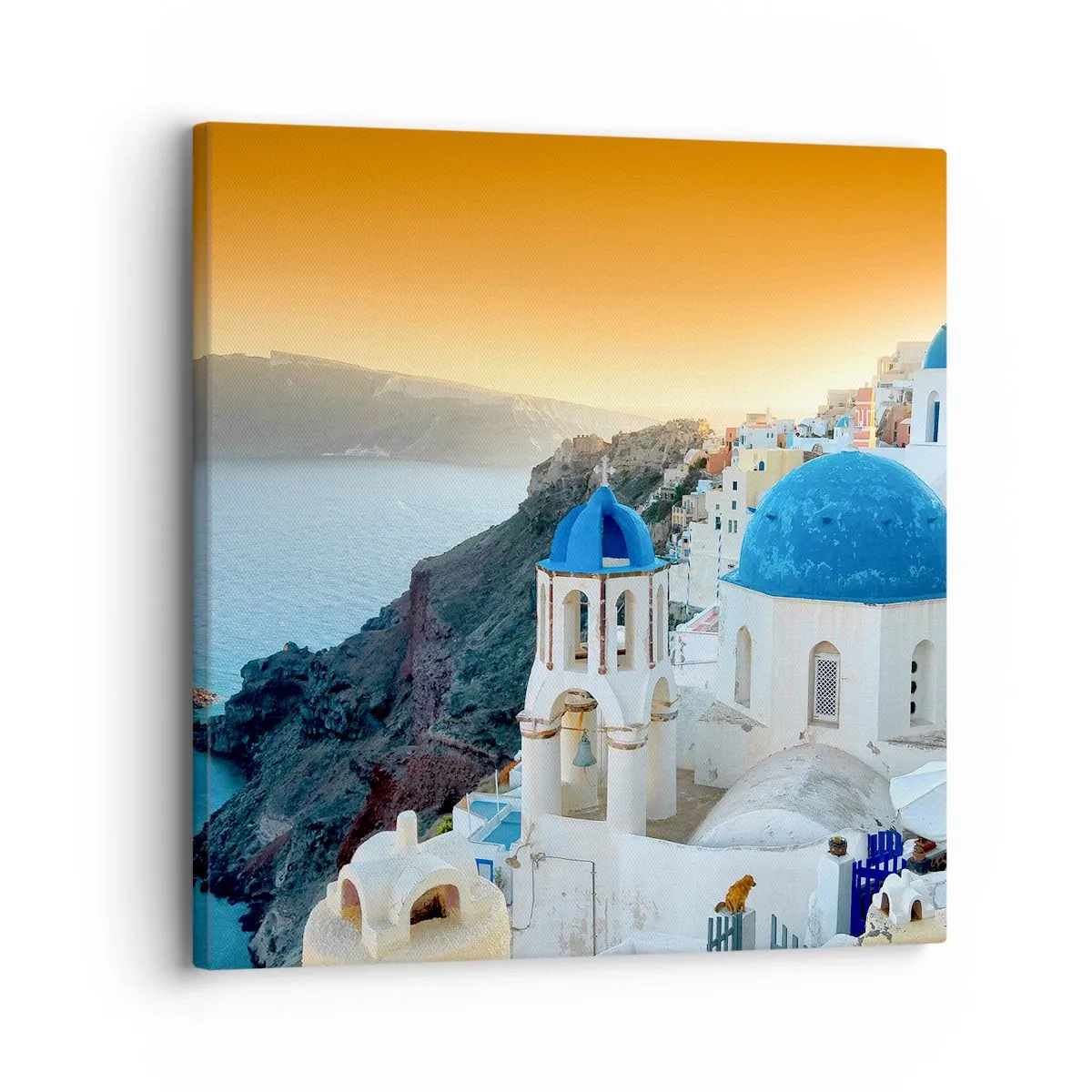 Quadro em tela - Santorini - abraçada às rochas - 30x30 cm