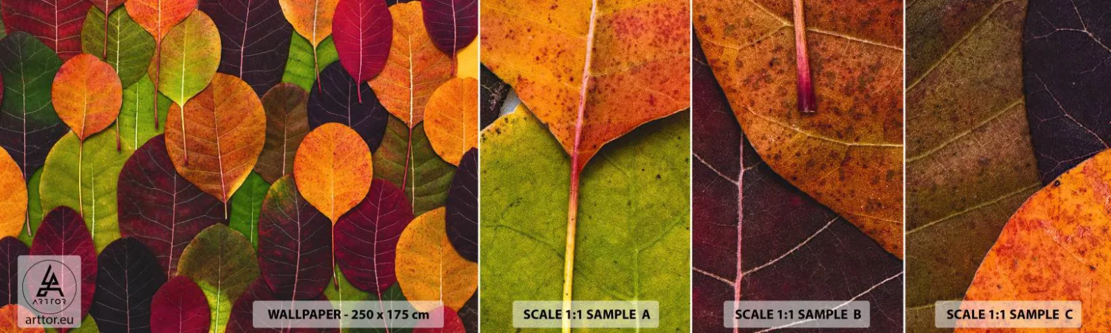 Amostra de Papel de Parede Standard Eco - Mosaico de outono - Gráficos, Folhas coloridas, Pedaço - 100x30 cm