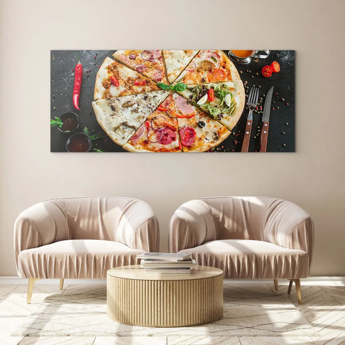 Quadro em vidro - Gama de sabores - 90x30 cm