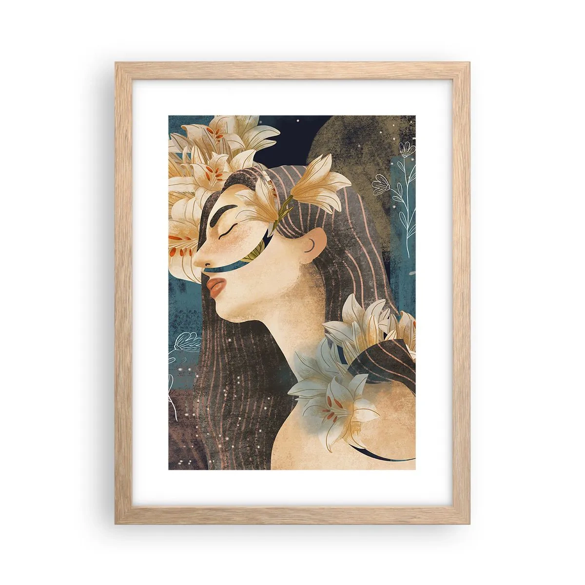 Pôster com moldura de carvalho claro - O conto da princesa com lírios - 30x40 cm