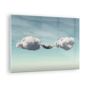 Quadro em vidro - Redes de nuvens em um céu azul - 70x50cm - A felicidade do momento - Decoração de parede moderna para a sala de estar e quarto ARTTOR
