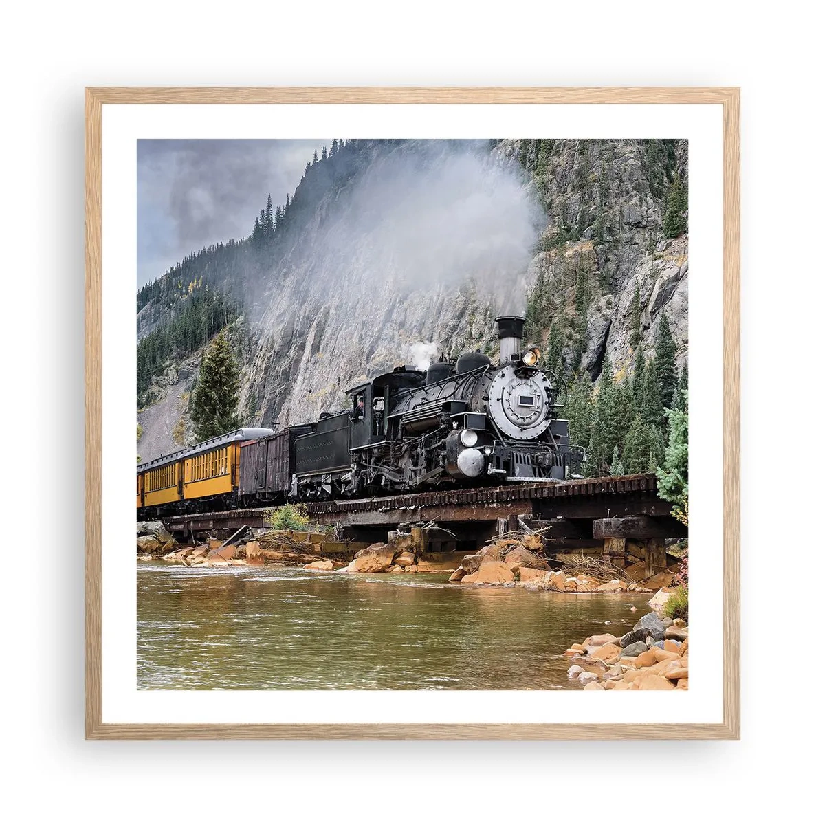 Pôster com moldura de carvalho claro - Para onde? Onde? - 60x60 cm