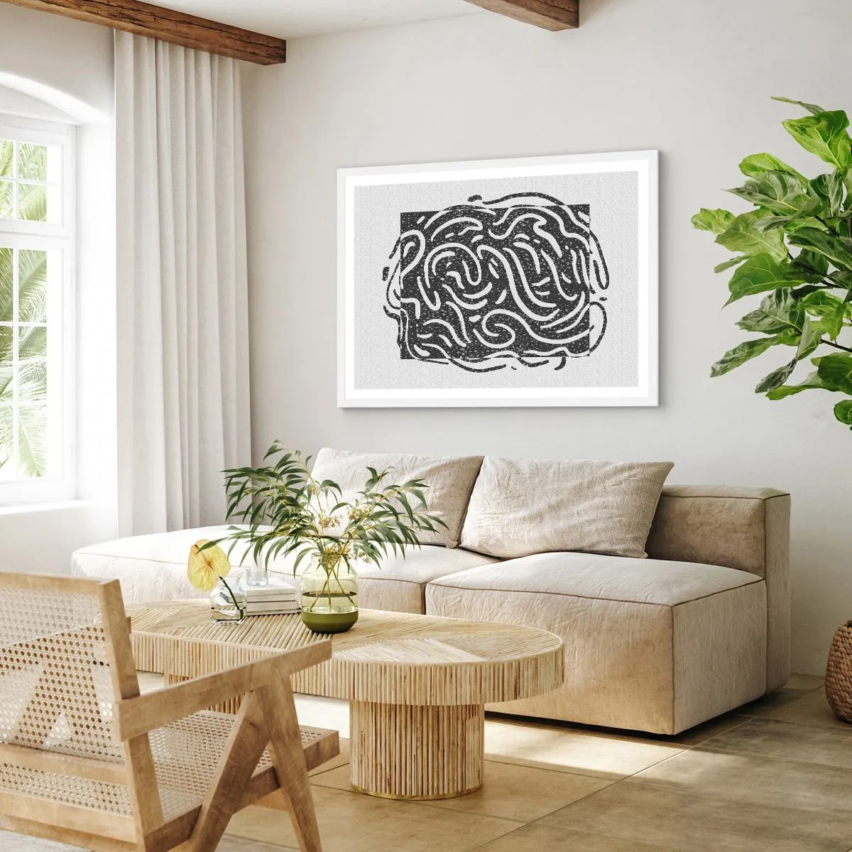 Pôster em moldura branca - Resumo: dança da alegria - 70x50 cm