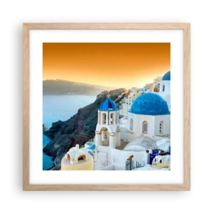 Pôster com moldura de carvalho claro - Santorini - abraçada às rochas - 40x40 cm