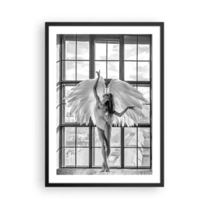 Pôster com moldura preta - Uma figura com asas de anjo contra o fundo de uma janela - 50x70cm - Cidade dos Anjos? - Decoração de parede moderna para a sala de estar e quarto ARTTOR