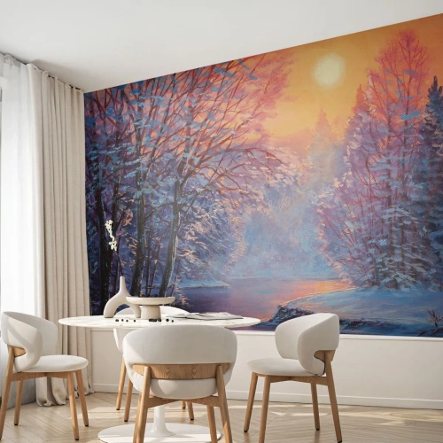 Papel de Parede Premium Sand - Cores do inverno - Paisagem, Rio, Floresta - 250x175 cm