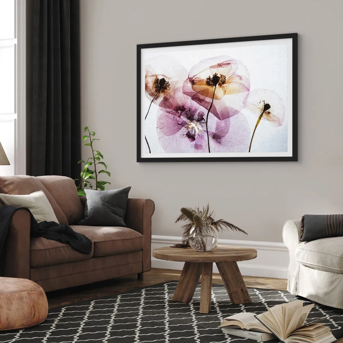 Pôster com moldura preta - A transparência das flores - 70x50 cm