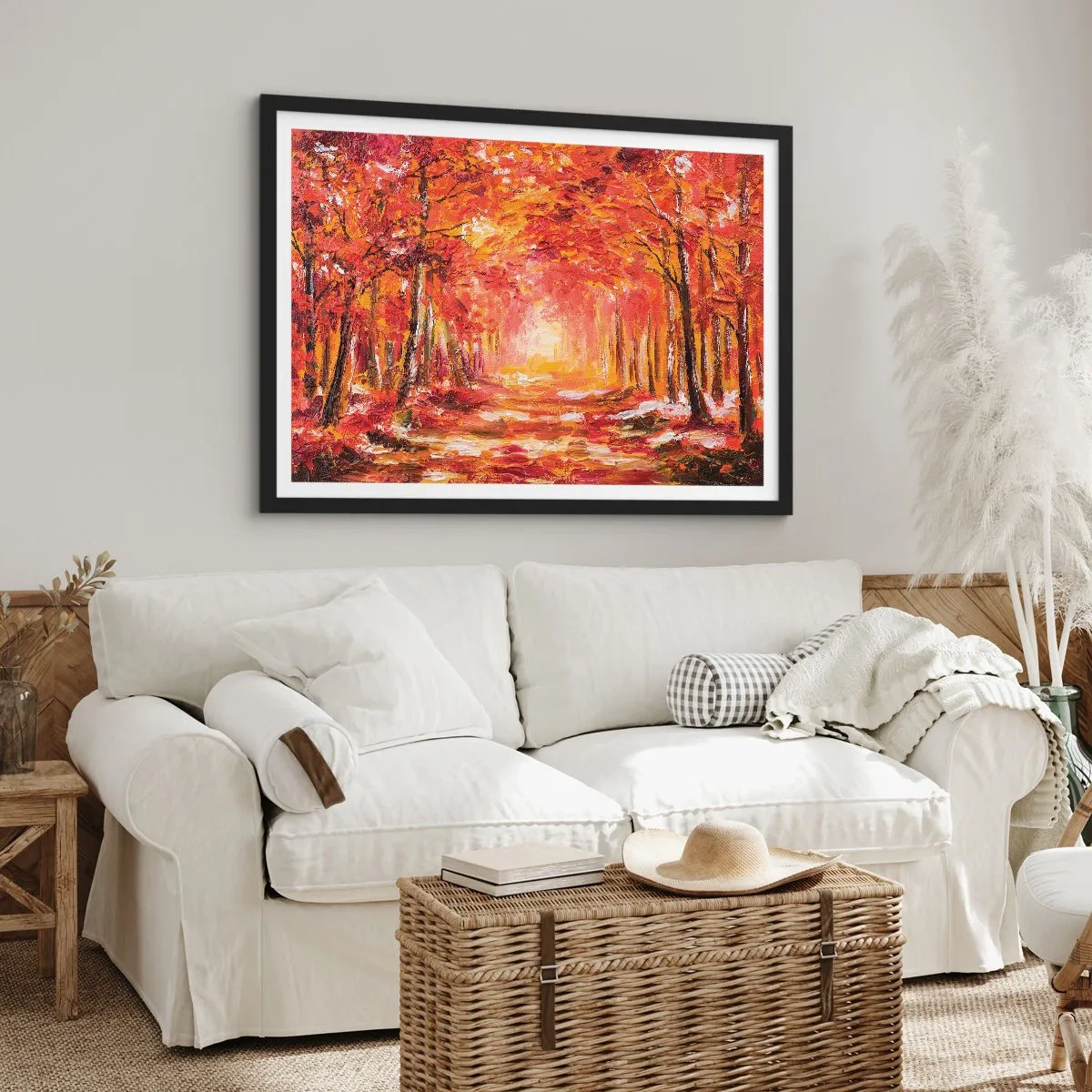 Pôster com moldura preta - Floresta de cobre - 50x40 cm