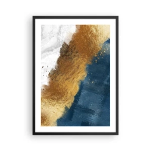 Pôster com moldura preta - Uma composição abstrata de dourado, azul marinho e branco - 50x70cm - As cores do verão - Decoração de parede moderna para a sala de estar e quarto ARTTOR