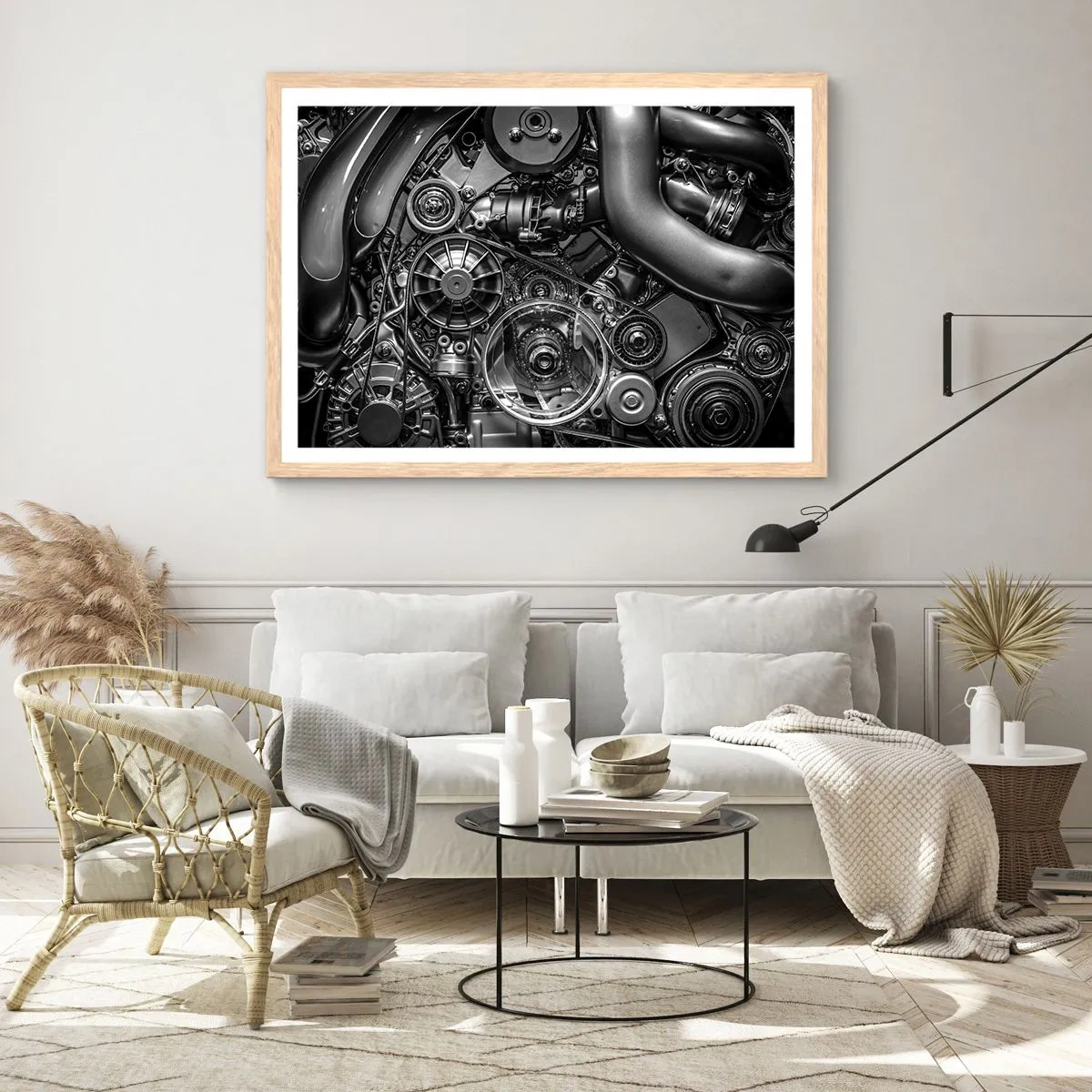 Pôster com moldura de carvalho claro - A poesia da mecánica - 100x70 cm