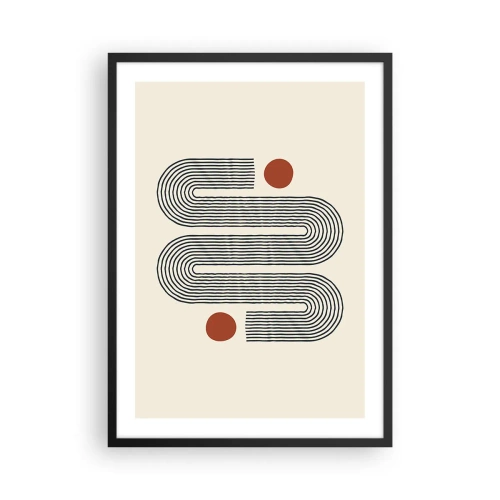 Pôster com moldura preta - Padrão geométrico com linhas e círculos vermelhos - 50x70cm - Do início ao fim - Decoração de parede moderna para a sala de estar e quarto ARTTOR