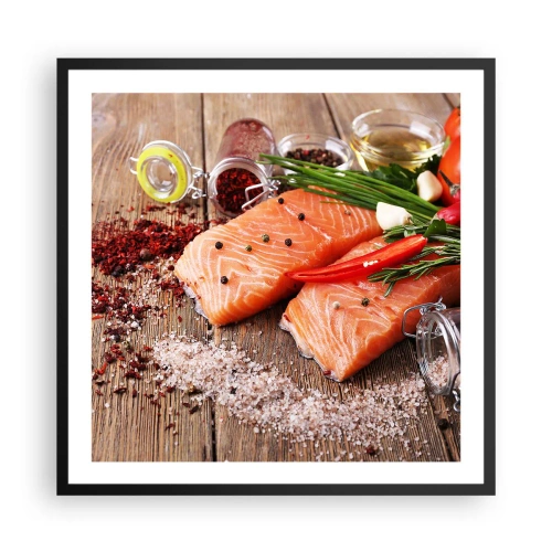 Pôster com moldura preta - Aventura norueguesa na cozinha - 60x60 cm