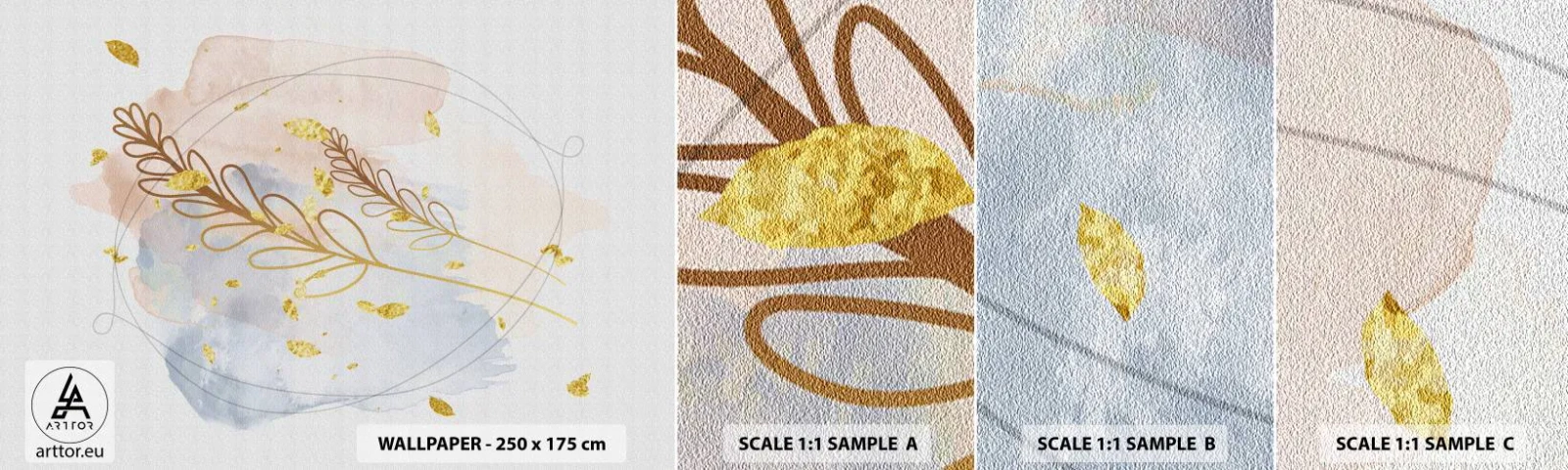 Amostra de papel de parede autocolante Deluxe Sticker - Explosão dourada - Brilhante, Minimalista, Moderno - 100x30 cm