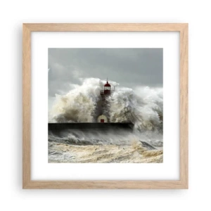 Pôster com moldura de carvalho claro - A ira do oceano - 30x30 cm
