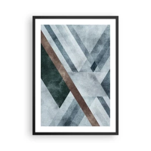 Pôster com moldura preta - Composição geométrica em tons de azul e marrom - 50x70cm - Elegância sofisticada da geometria - Decoração de parede moderna para a sala de estar e quarto ARTTOR
