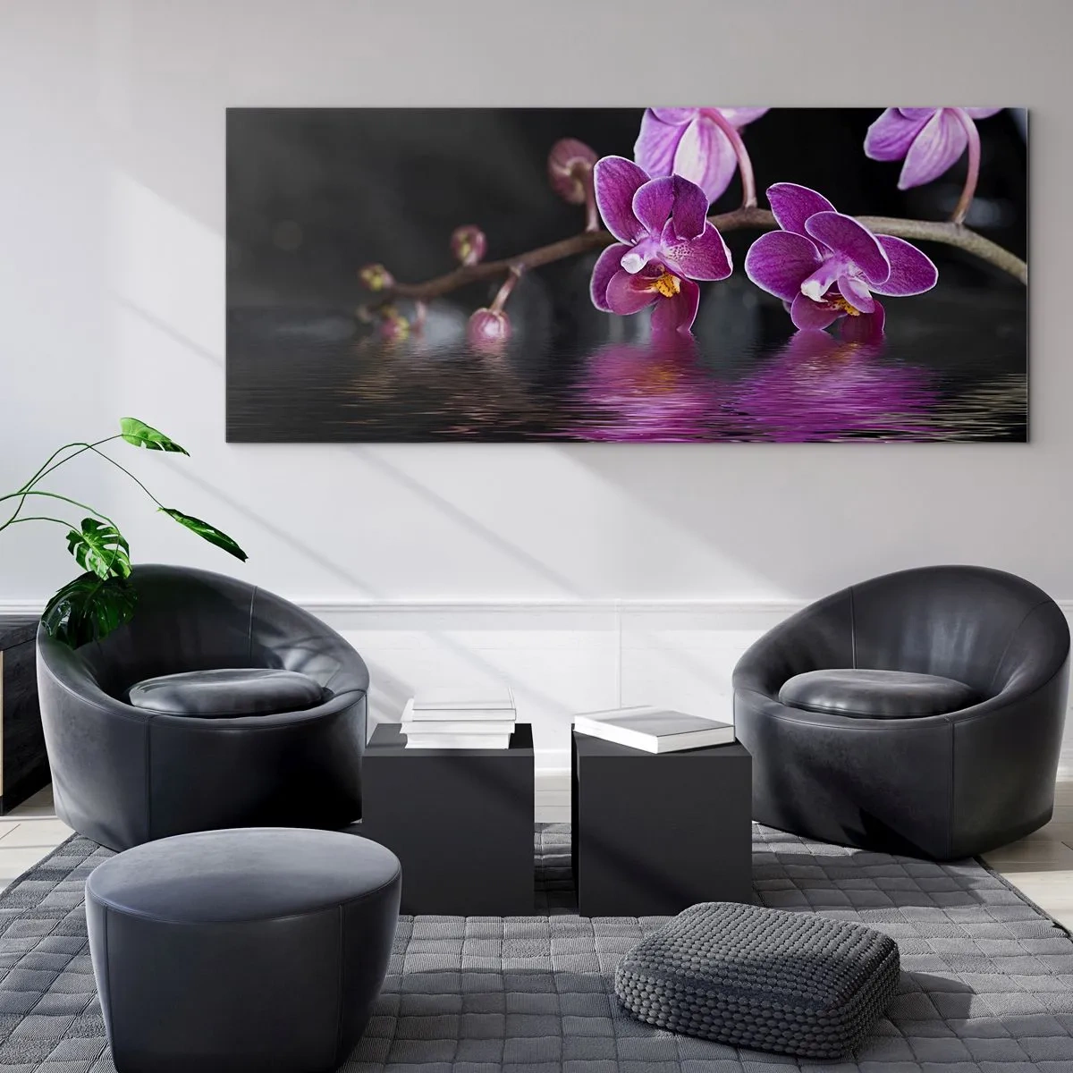 Quadro em vidro - Reflexo lilás da beleza - 90x30 cm