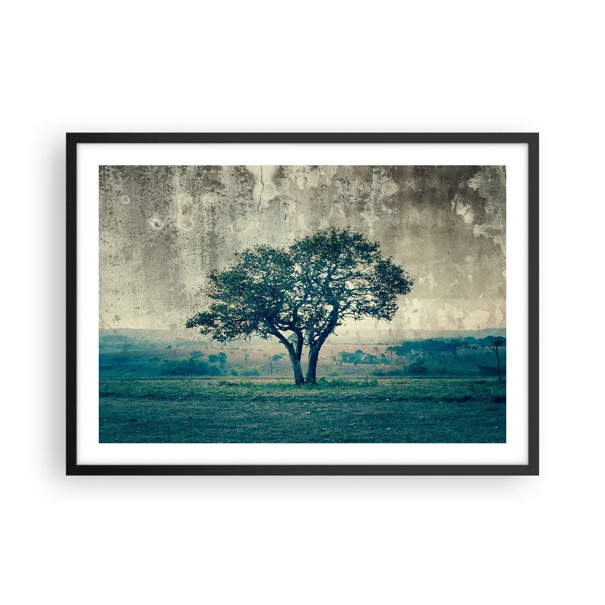 Pôster com moldura preta - Uma macieira num prado azul? - 70x50 cm