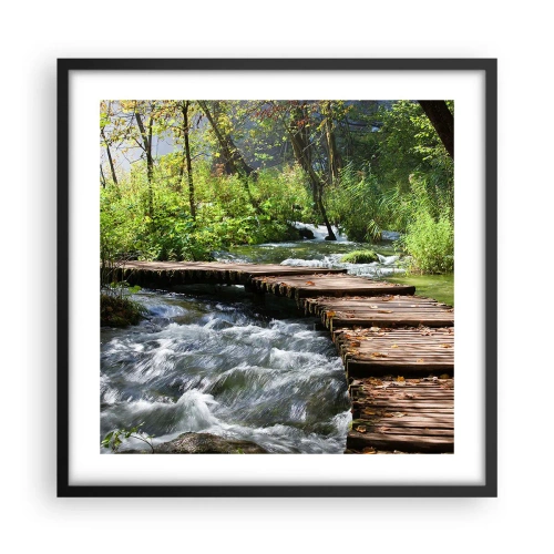 Pôster com moldura preta - Sobre a cascata espumosa - 50x50 cm